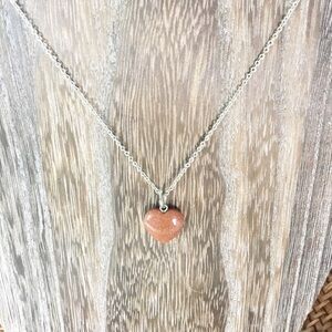 Vintage Real Sand Stone Heart Necklace Silver